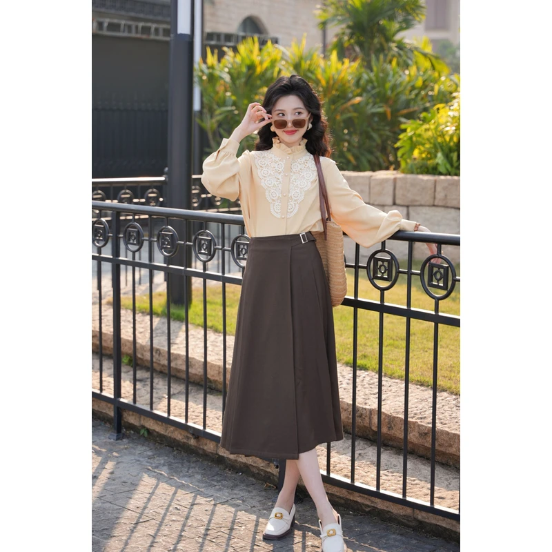 琦琦【黯迹】港风复古半身裙显瘦高腰百搭裙子YS1113013