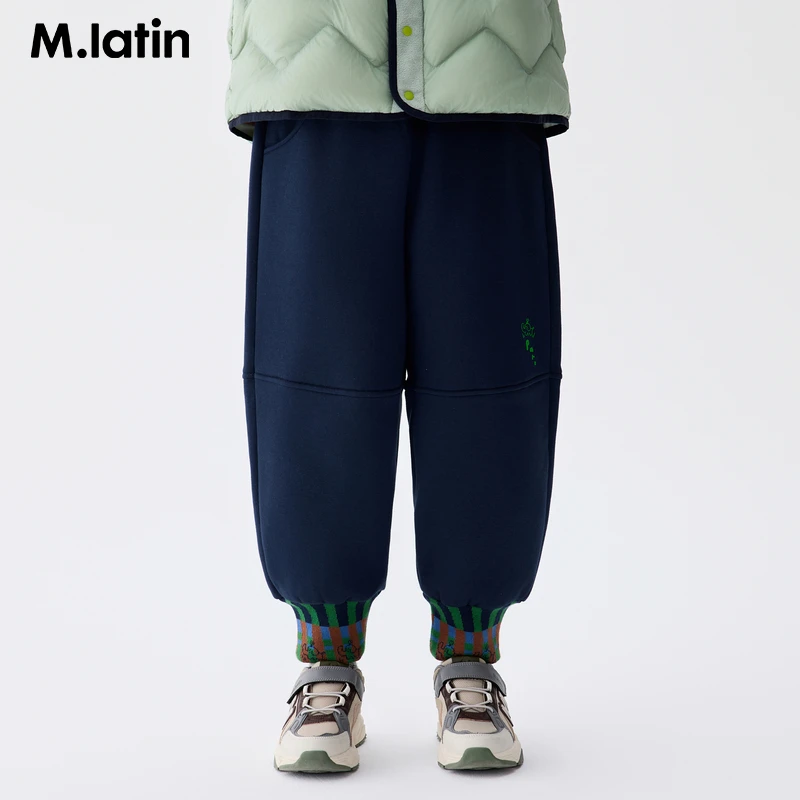 马拉丁儿童裤子25冬装新款男童女童大童罗纹萝卜裤加绒针织长裤