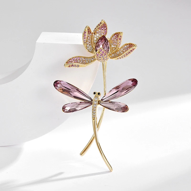 铜合金胸针 蜻蜓莲花 设计感国风气质复古荷花胸针新款旗袍