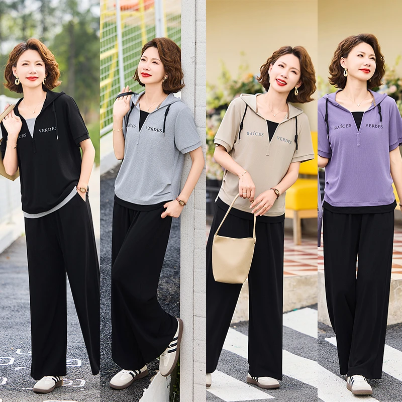 夏季妈妈装休闲运动套装中年减龄显瘦气质洋气中老年时尚宽松大码