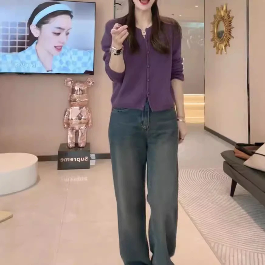 新款显瘦网红洋气百搭短款长袖开衫减龄时尚休闲牛仔裤女装3028