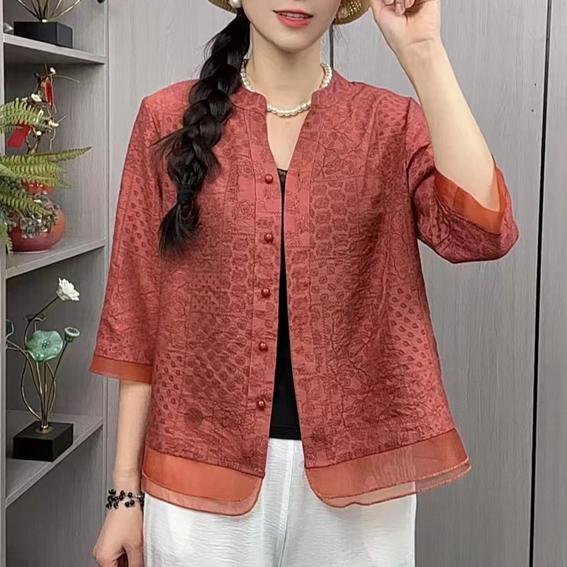 夏季薄款宽松短款外套女中袖显瘦气质洋气百搭时尚妈妈装复古小衫