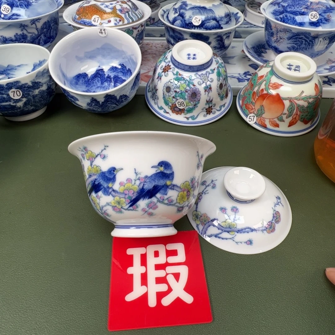 陶瓷景德镇纯手工纯手绘茶具木木91盖子口子