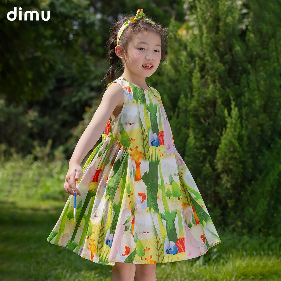 笛牧女童连衣裙2025夏季新款原创涂鸦印花棉布裙儿童无袖裙子休闲