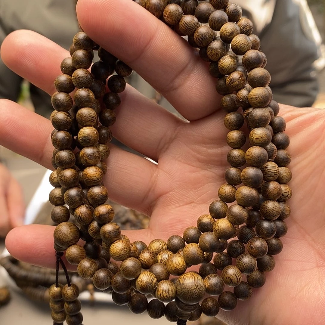 沉香手串虫漏圆珠06多圈14克多样性发一