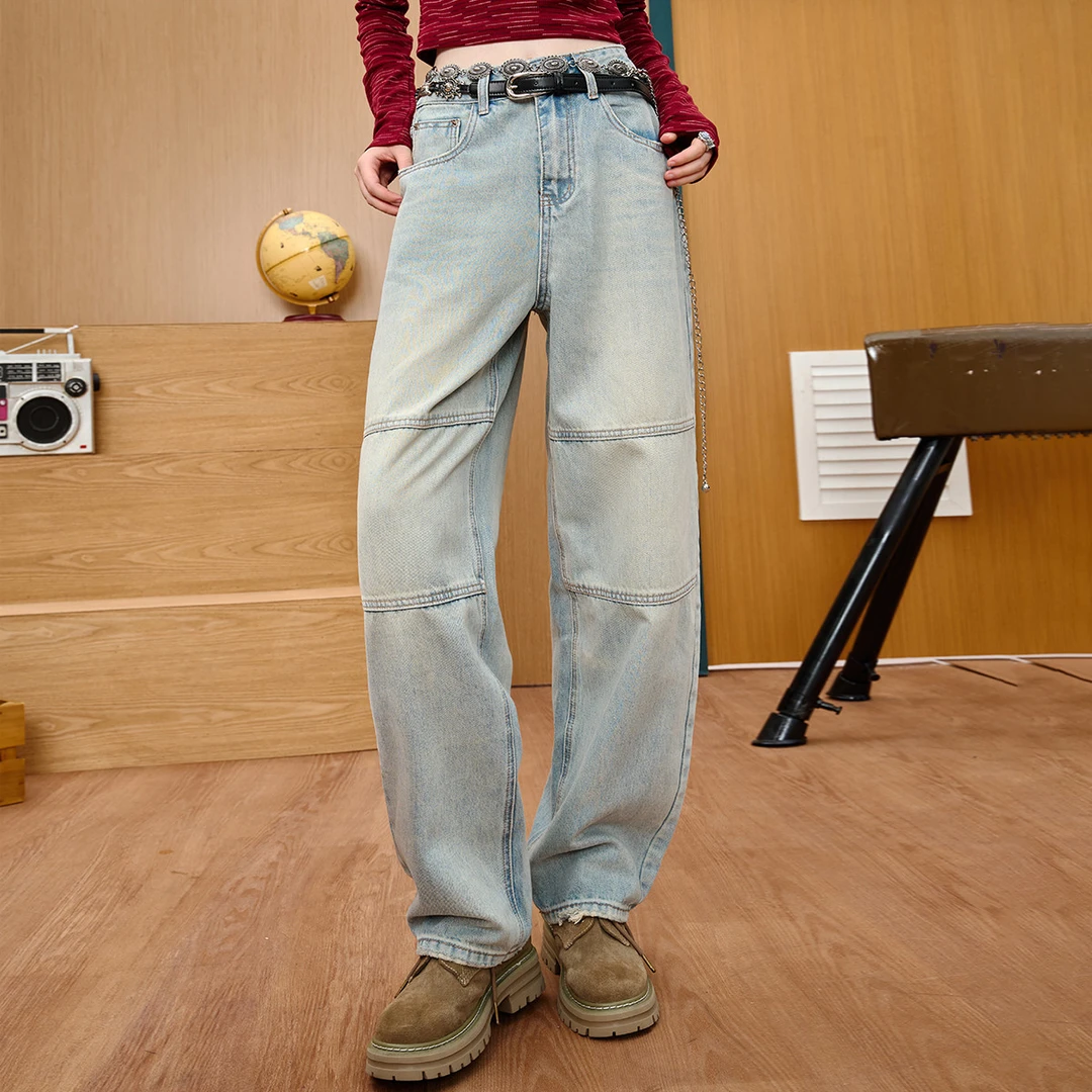 【云C专属】高腰街头风阔腿裤复古拼接设计感女式牛仔裤CLCH7774