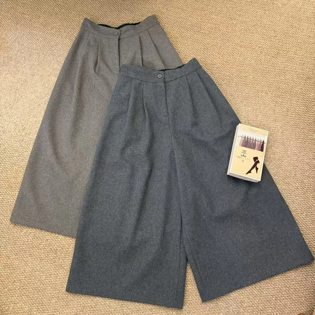 【那尚新品】秋冬新款简约百搭宽松休闲八分毛呢阔腿裤(勿机洗）