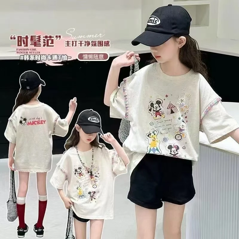 女童韩版童装儿童短袖夏季T恤时髦2025新款卡通印花休闲上衣洋气