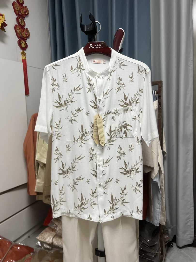 1号高端夏季男士中国风复古棉麻短袖休闲唐装新中式立领衬衣29