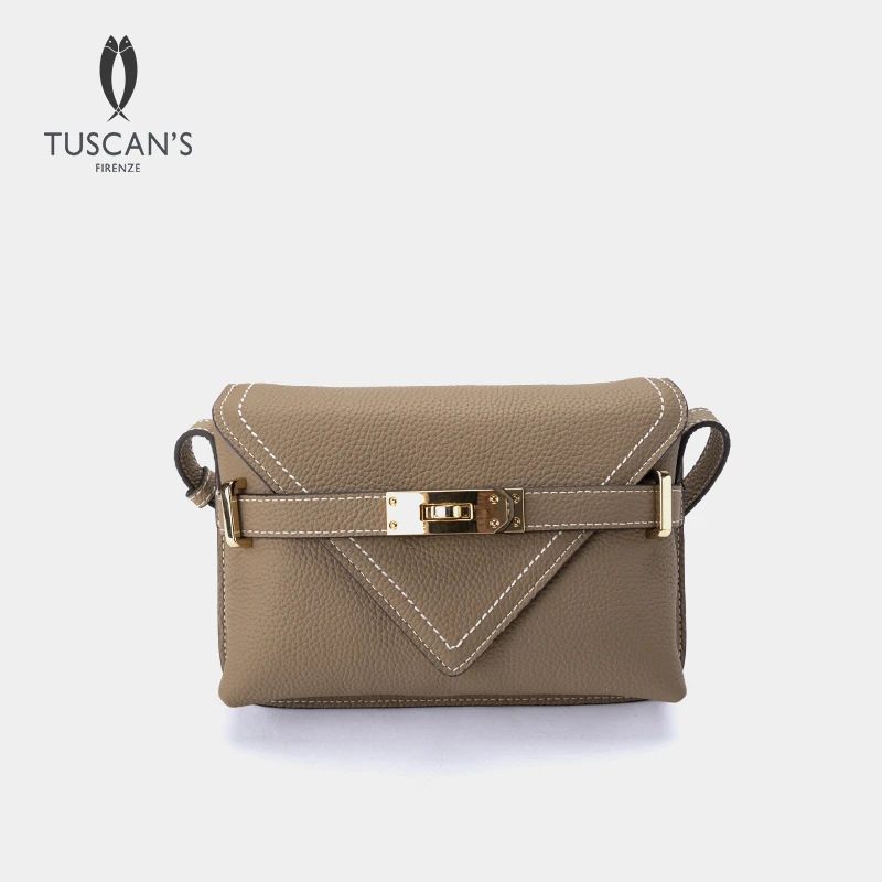 TUSCAN'S金色扣头层牛皮休闲百搭女士简约小巧斜挎包时代集团