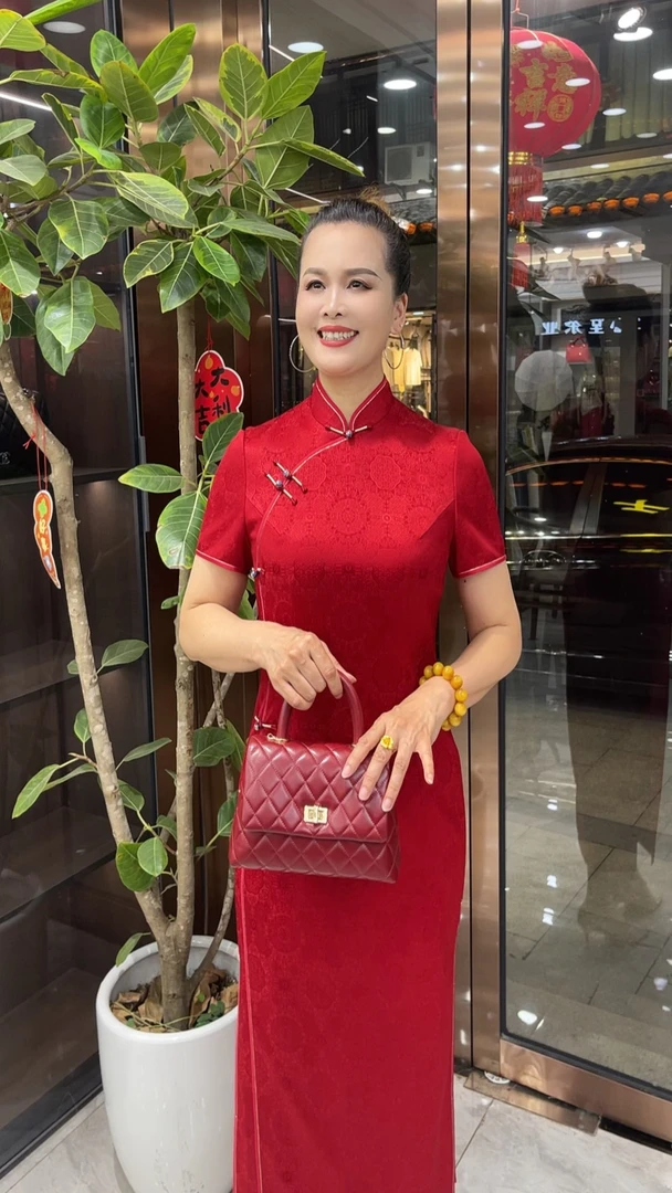 高级婚宴中式复古中长款妈妈装礼服旗袍ZZY170282