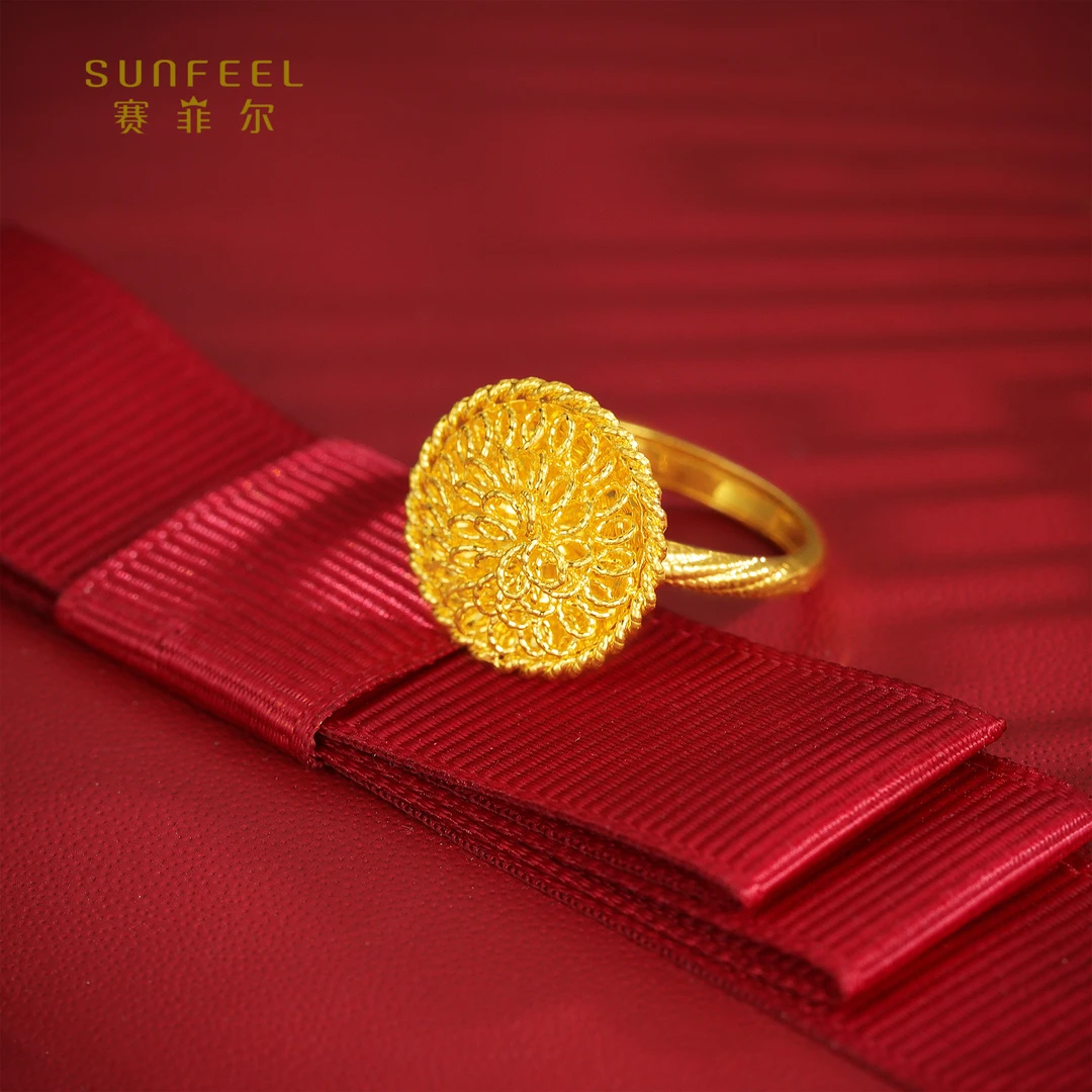 SUNFEEL/赛菲尔【一店】足金时尚圆形花丝戒指HJ59051854