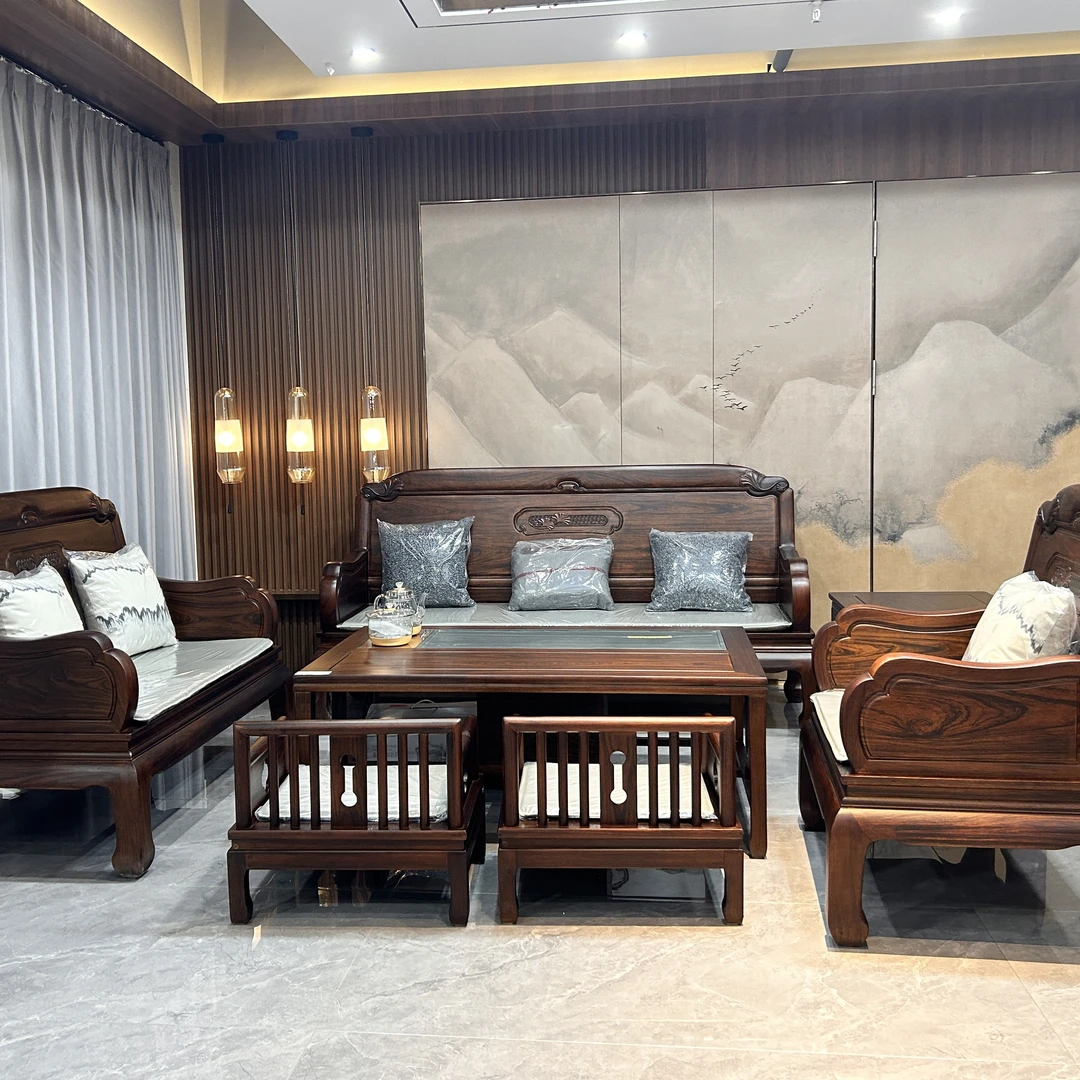 老挝-禾枫沙发123+2规格 七件套 实木材质家用简约大气新中式沙发