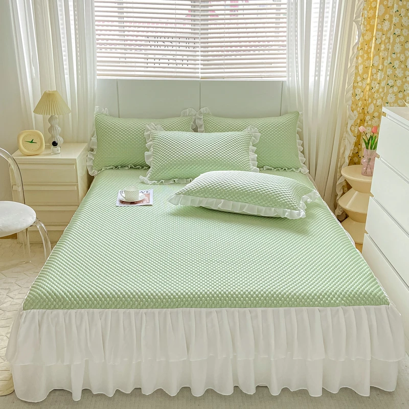 A类母婴级2025夏季新款豆豆高克重高分子凉感冰丝席床裙三件套