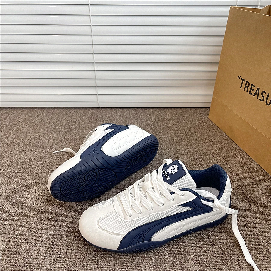 白深蓝情侣赛车鞋平底德训鞋女2025新款秋季网面透气运动休闲鞋男