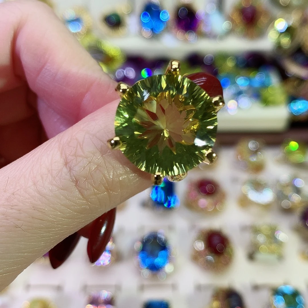 黄晶戒指银S925镀金镶嵌
