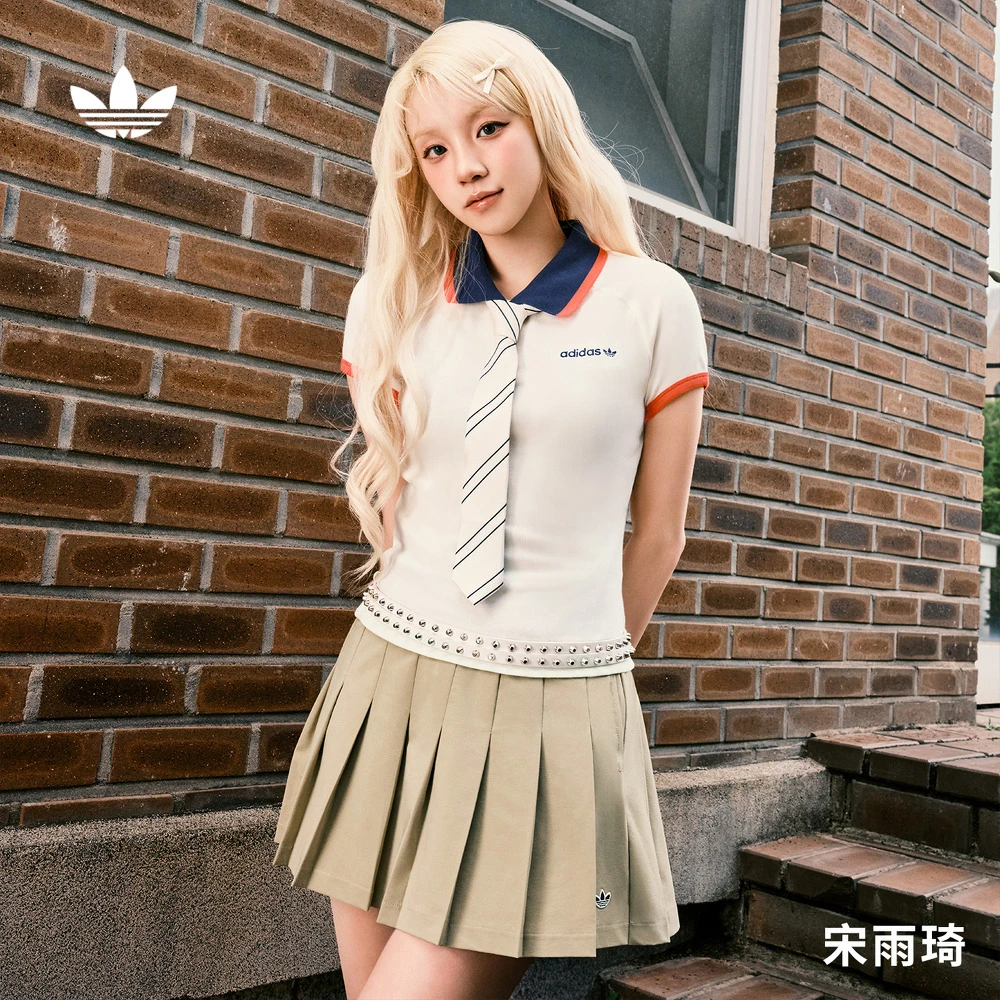 阿迪达斯三叶草宋雨琦同款运动修身上衣短袖POLO衫女款夏季KF9611