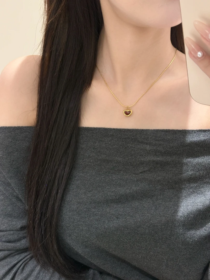 钛钢项链 【红色爱心】复古滴油爱心钛钢项链锁骨链百搭小众百搭女