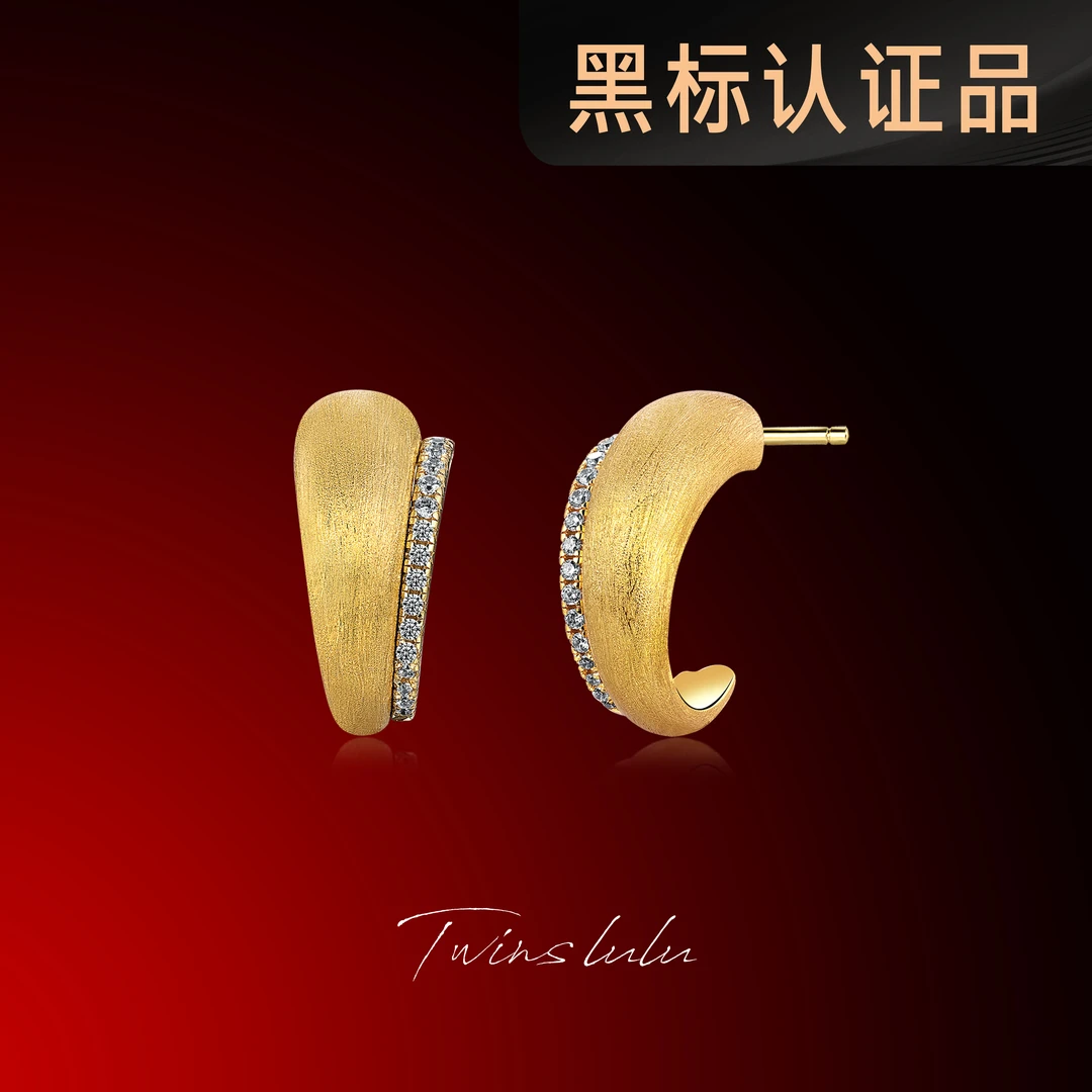 TWINS LULU 镀k金 小众轻奢气质时尚复古拉丝半弧面耳环TSL1731