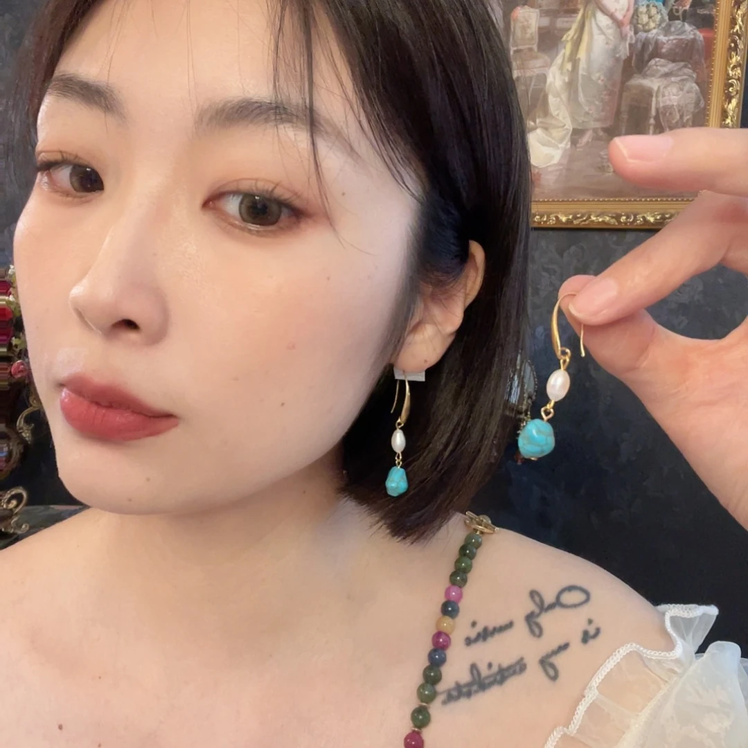 黄铜珐琅925银耳钩