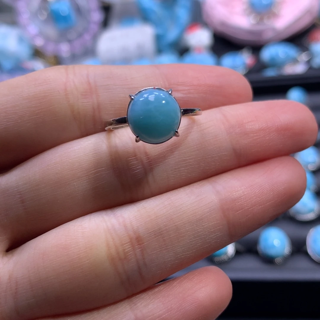 针钠钙石（海纹石）银S925镶嵌戒指蛋面戒指色差略异