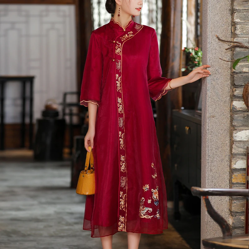 年轻喜婆婆婚宴装结婚喜服平时可穿旗袍高端婚礼妈妈礼服高贵夏季