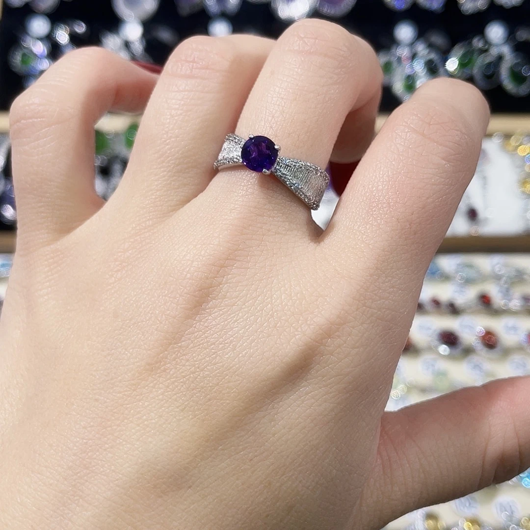 戒指紫晶银S925镶嵌戒指