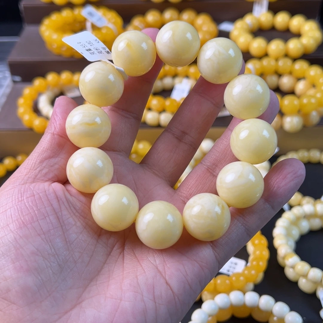 琥珀未镶嵌手串20m瓷白花克重55.9