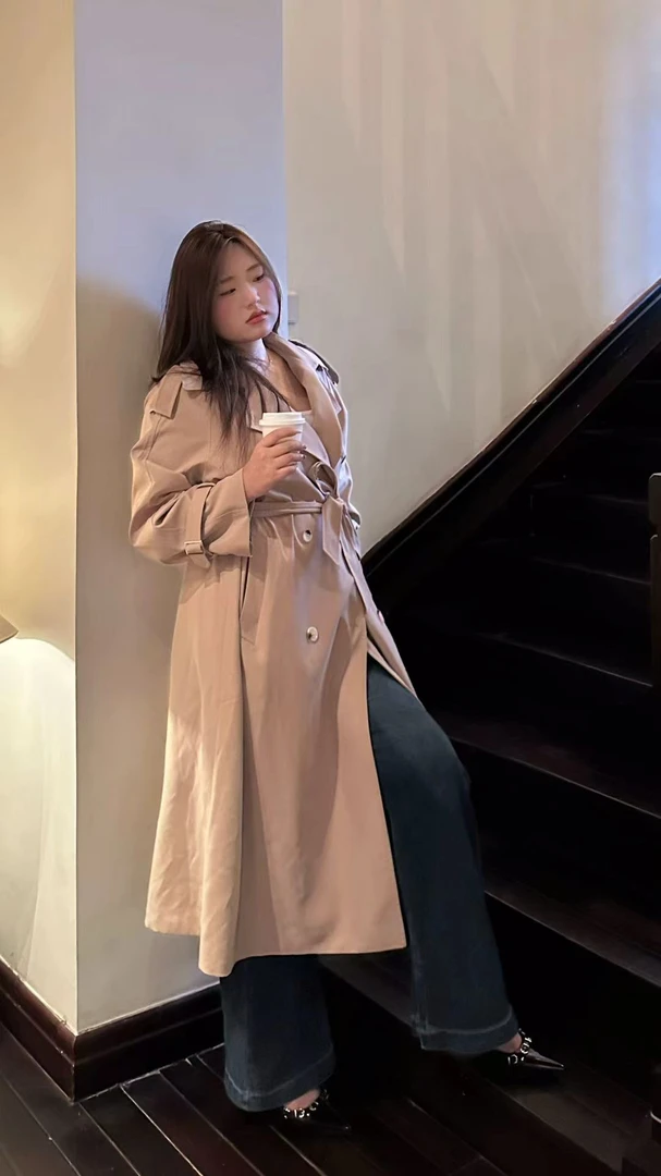 雯雯家大码女装胖mm韩版高级宽松显瘦休闲复古百搭长款风衣