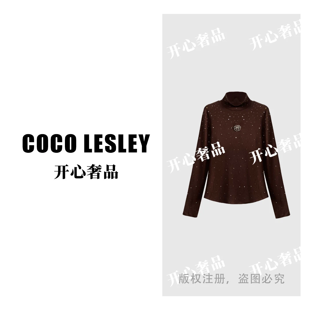 【开心奢品】#66203#轻奢气质半高领烫钻打底T恤2025百搭上衣