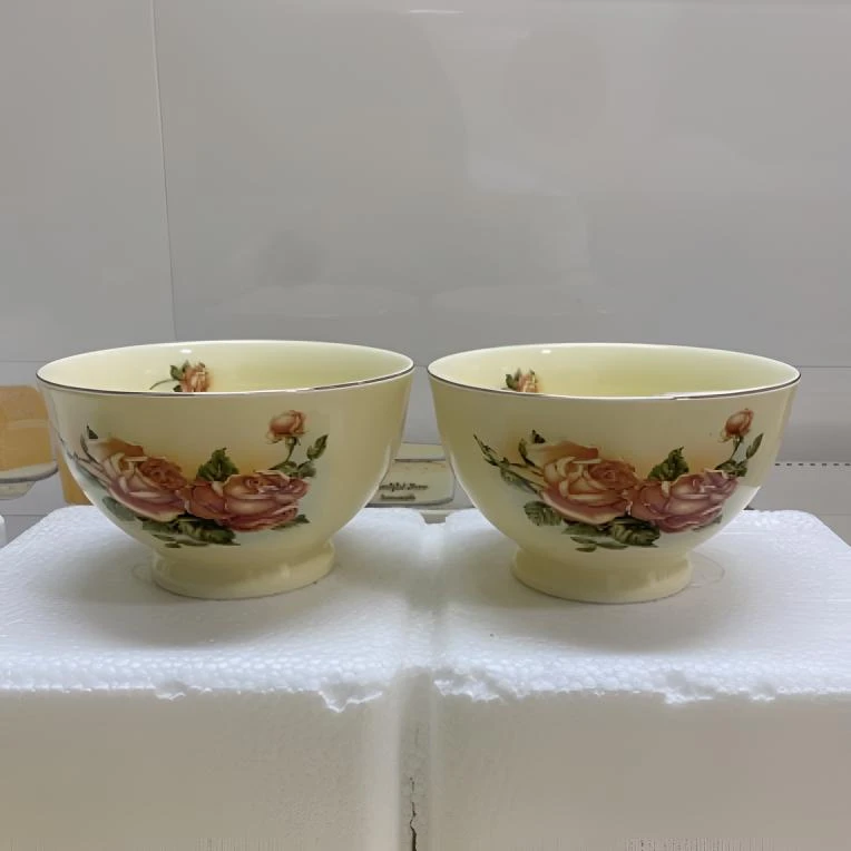 2个4.8英寸陶瓷高脚碗汤碗米饭碗直径12厘米高8厘米描金欧式手工