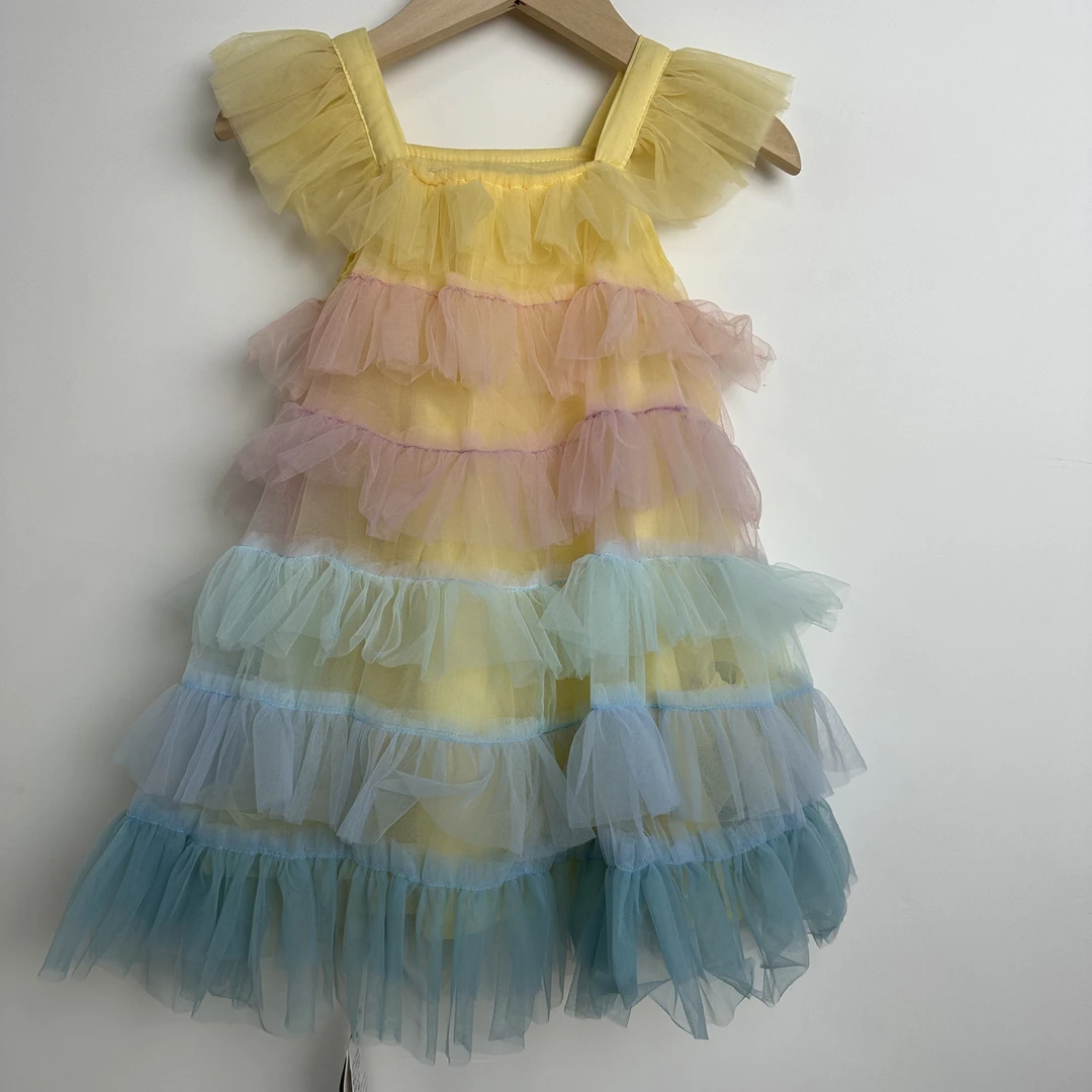 女童连衣裙2025夏季新款儿童洋气彩虹蛋糕裙宝宝网红公主裙-163