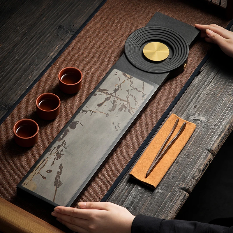 高级感年轻人用乌金石茶盘家用功夫茶具茶台干泡台小型排水茶托盘