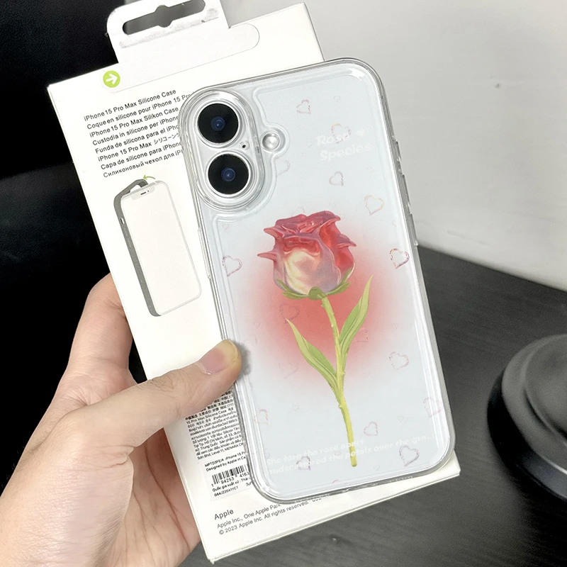 欧克里里粉玫瑰透明适用苹果16promax手机壳华为vivo小米15oppo套