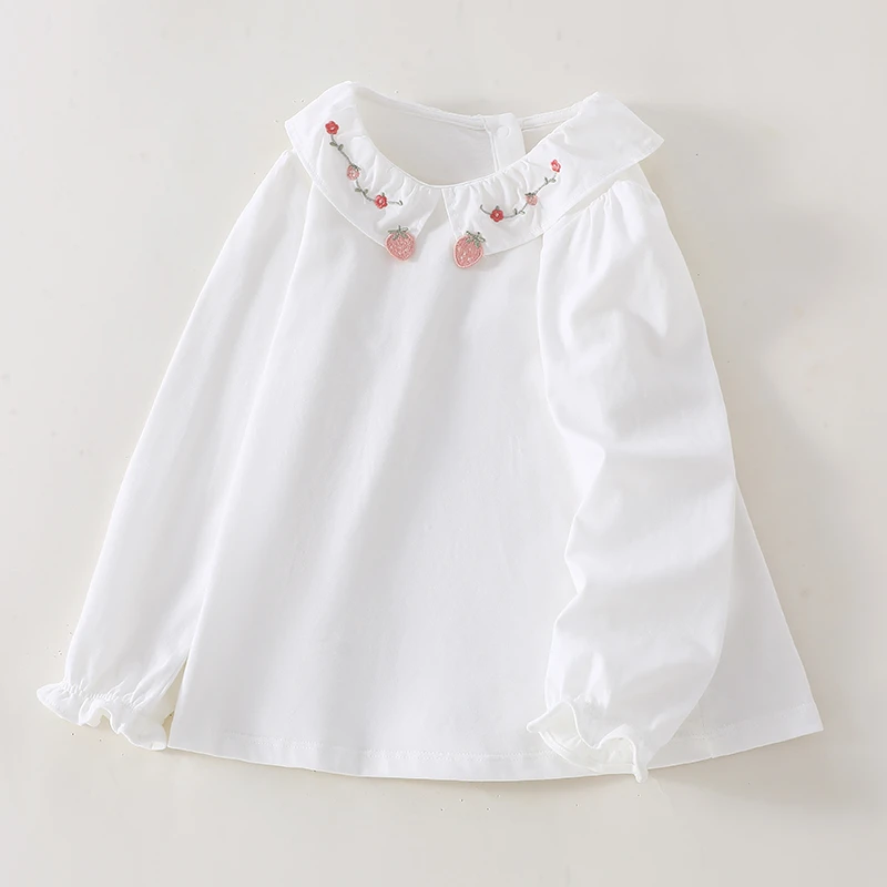 儿童长袖t恤2025春秋吸汗A类上衣童秋季女童白色娃娃领T恤长袖宝