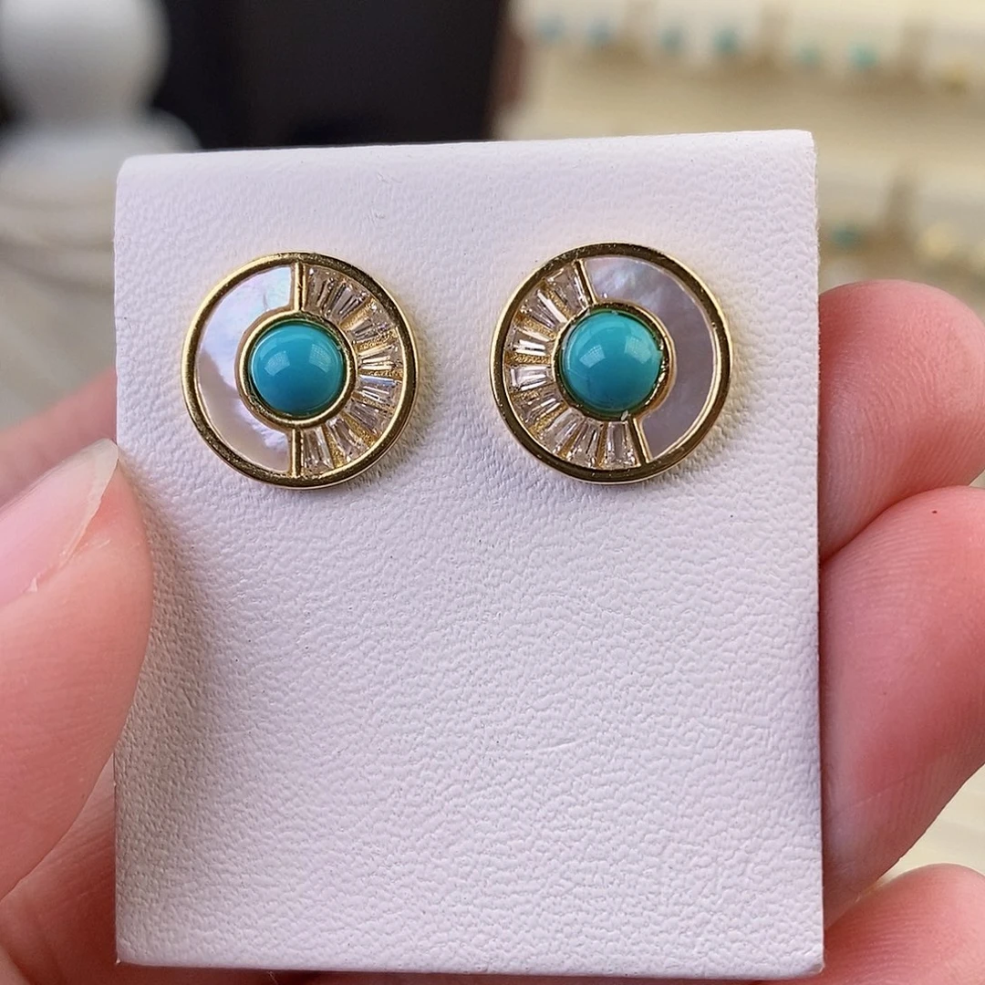 绿松石耳饰银S925镶嵌