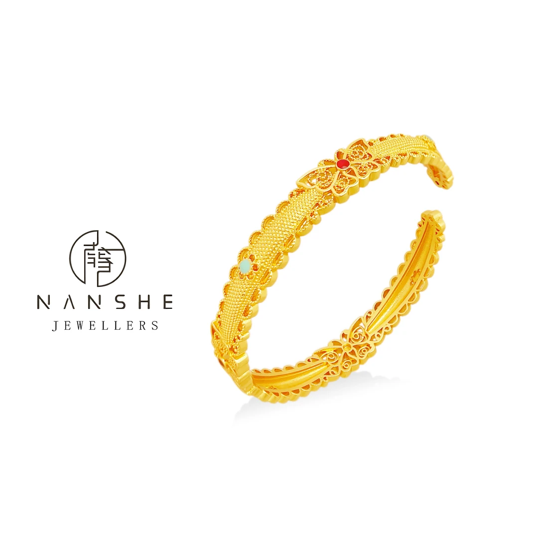 NANSHE南奢 花丝蝴蝶复古风高级开口手镯L895