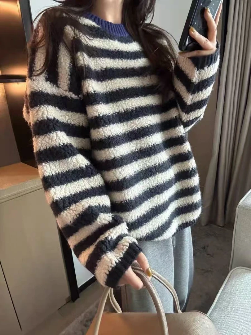 「圈圈毛衣遮pp」一眼喜欢~~圆领长袖针织衫气质遮肉毛衣女慵懒风