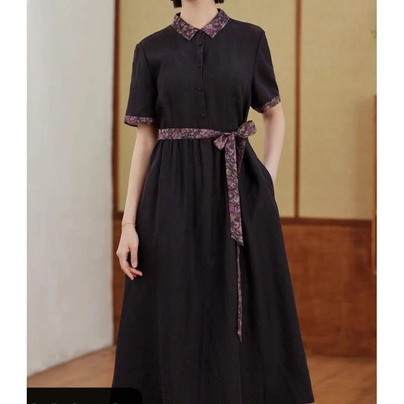 【奥兰多多&杨子家轻奢定制】小翻领拼色连衣裙3258