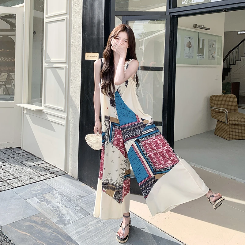 多巴胺涂鸦印花连体裤女2025夏季新款时尚独特绝美超火高腰连体衣