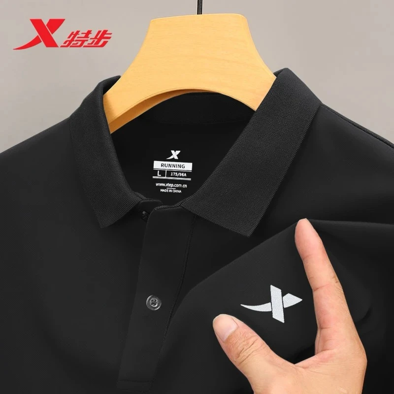 特步polo衫男士短袖t恤夏季冰丝透气速干衣翻领商务休闲运动上衣