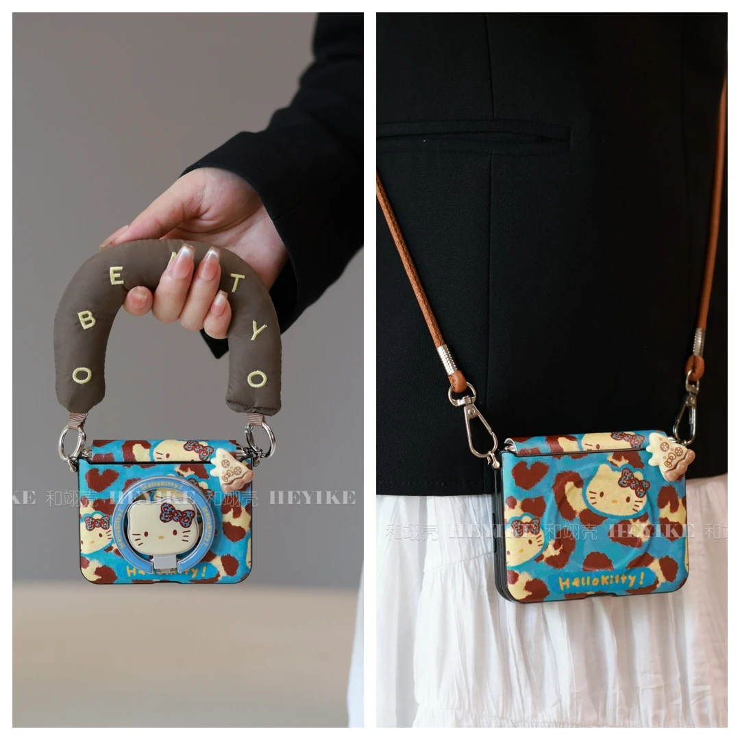 复古蓝色豹纹KT适用华为purax手机壳magicvflip2斜挎pocket2磁吸