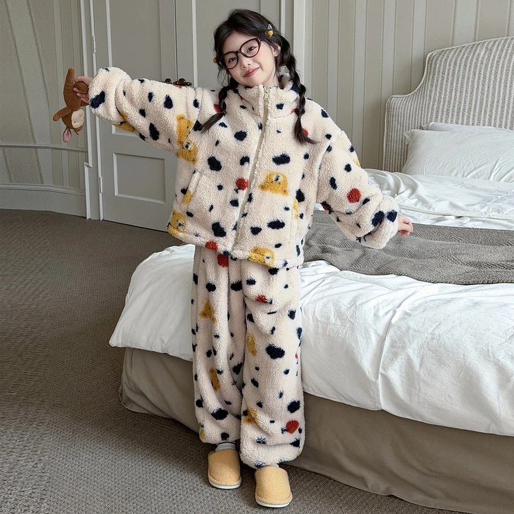 女童睡衣套装秋冬2025新款儿童冬季洋气女孩珊瑚绒冬装加厚家居服
