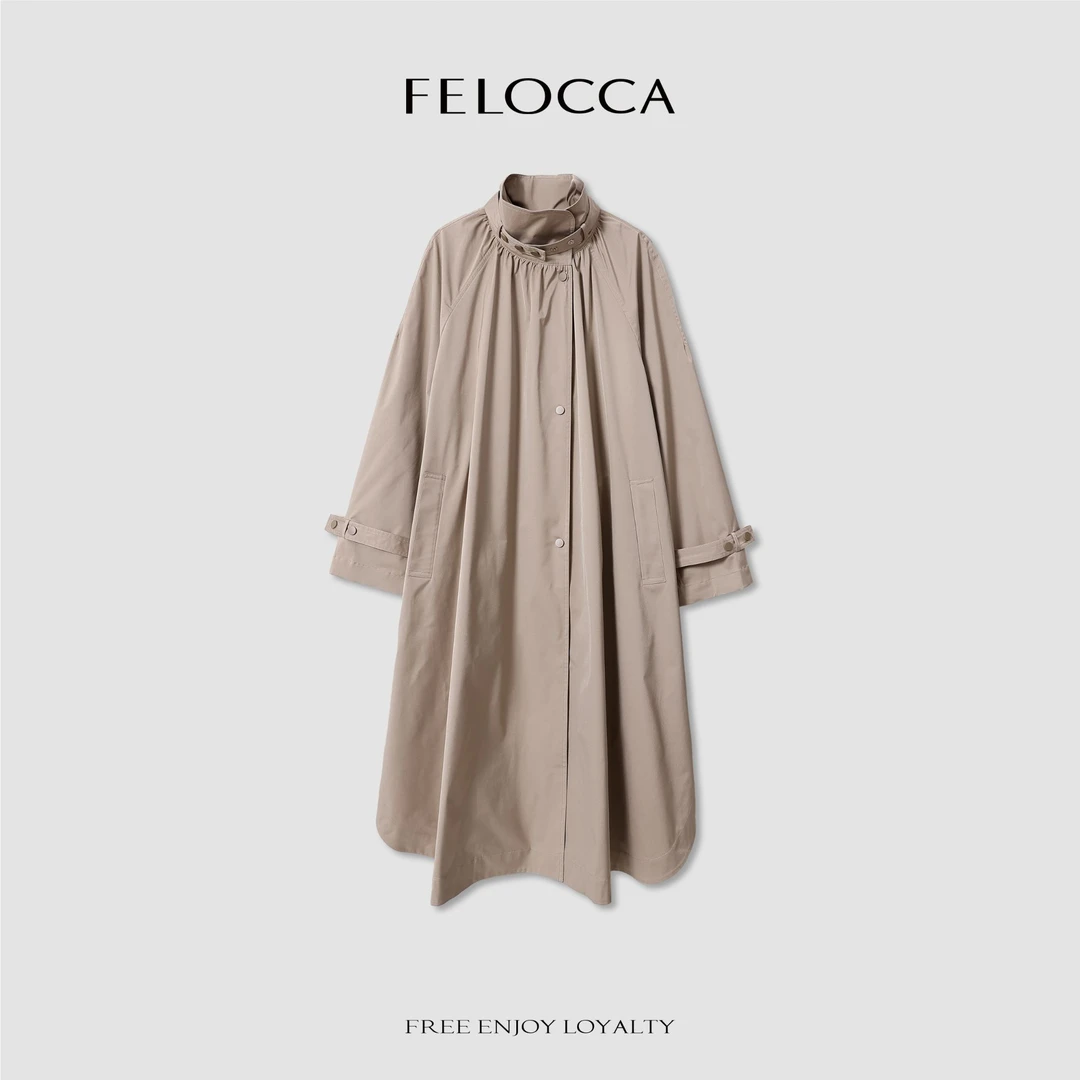 【FELOCCA】设计感简约系带风衣裙女中长款立领外套大衣NYN-4207