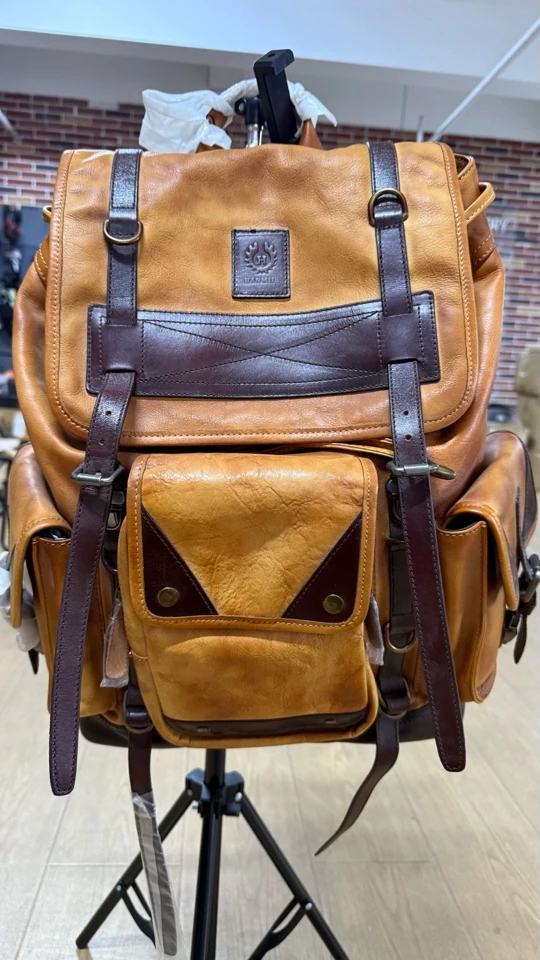 HANMIIS小怪兽头层牛皮大容量植鞣双肩包旅行袋包全真皮男士背包