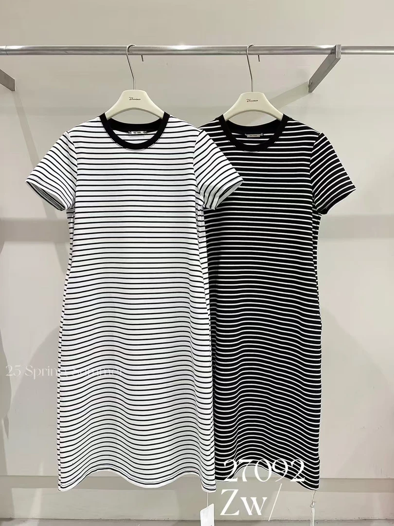 鑫燃KIKI 夏季韩系休闲百搭条纹连衣裙 27092 DH（F）