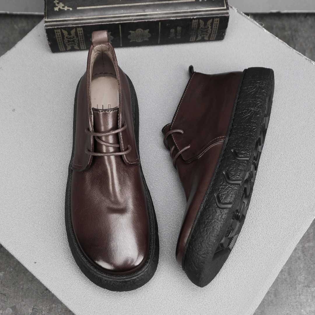 新款重工水洗马皮短靴2025中帮复古马丁靴男士真皮休闲工装皮鞋