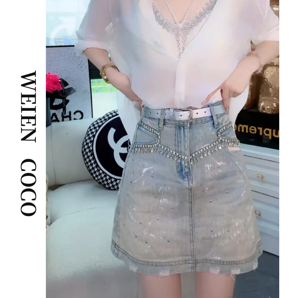 【薇恩COCO】时尚镶钻牛仔短裙重工镶钻薄款春夏女士短裙K4541