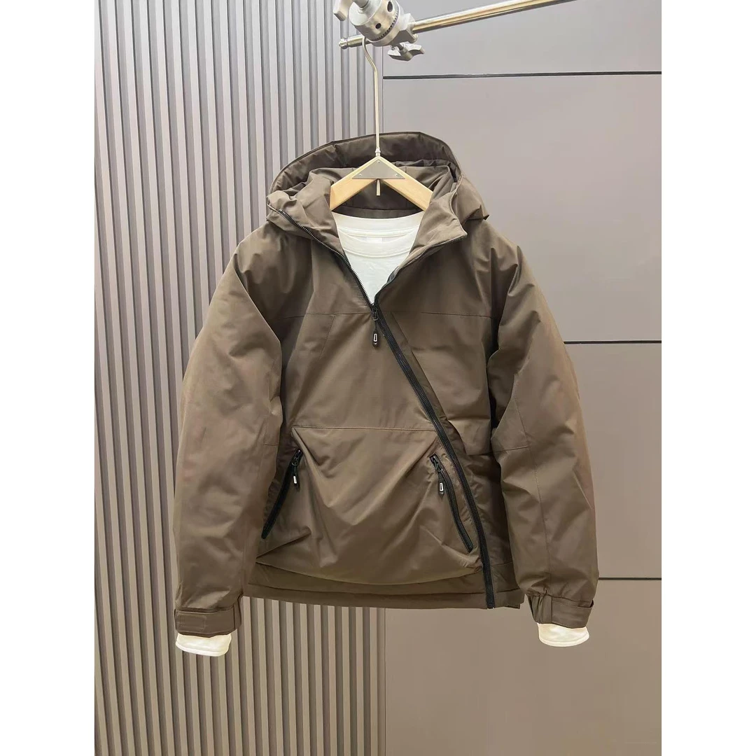 彪博冬季斜拉链羽绒服男士短款百搭抗寒外套休闲工装加厚羽绒上衣