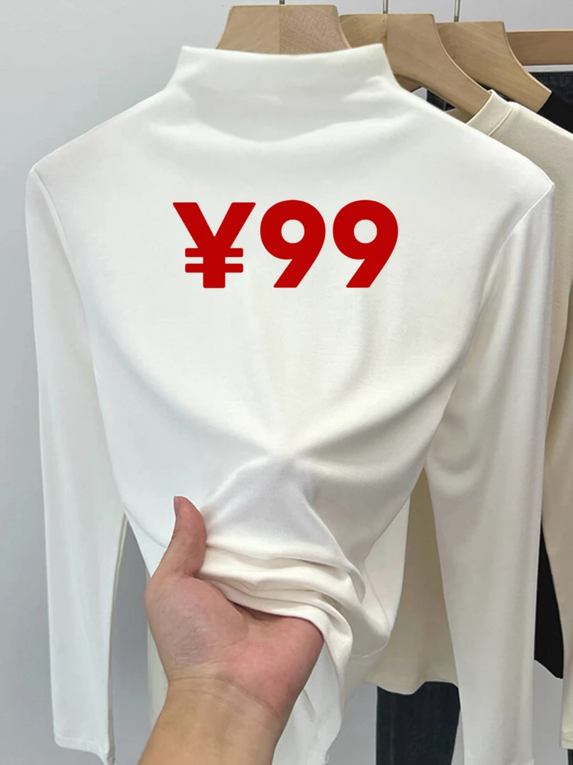 字母半高领保暖心形耐磨长袖T恤打底衫韩版百搭ins